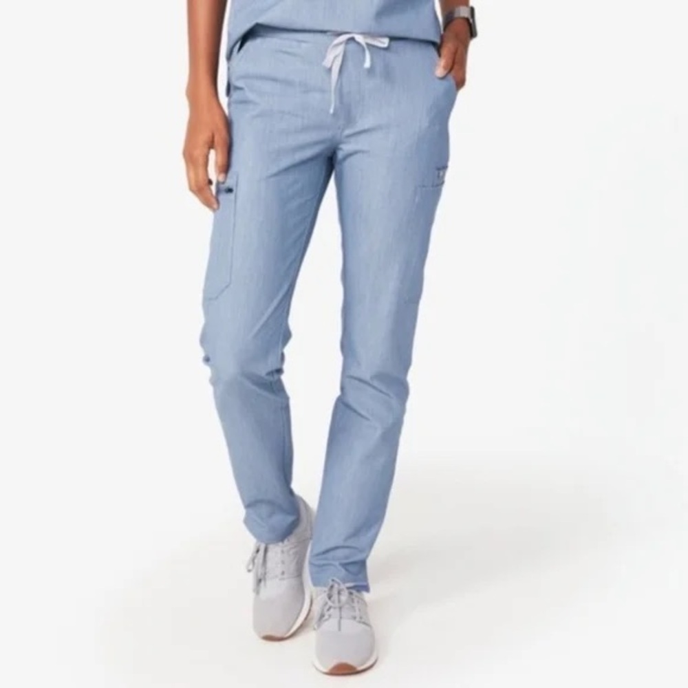 Figs Yola Skinny Scrub Pants Womens Size Large Heather Indigo Blue Elastic Waist